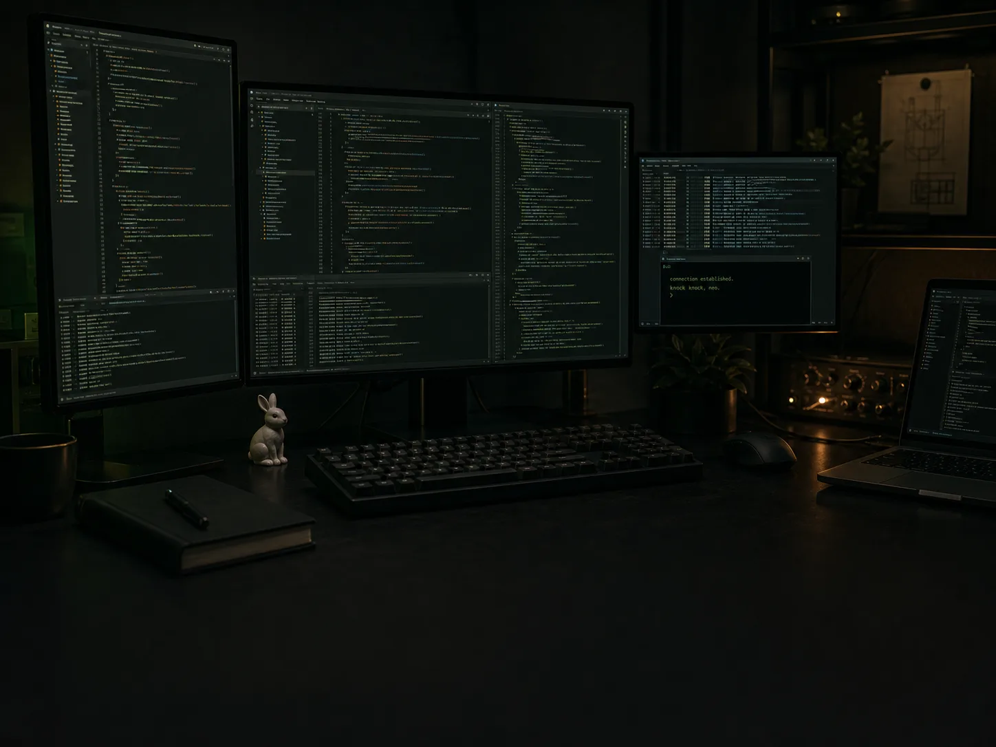 Multi-monitor developer workstation with code editors